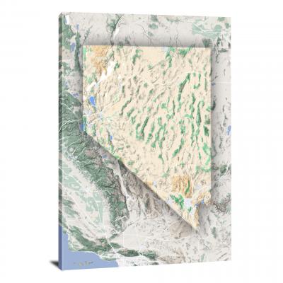 Nevada-State Terrain Map, 2022 - Canvas Wrap