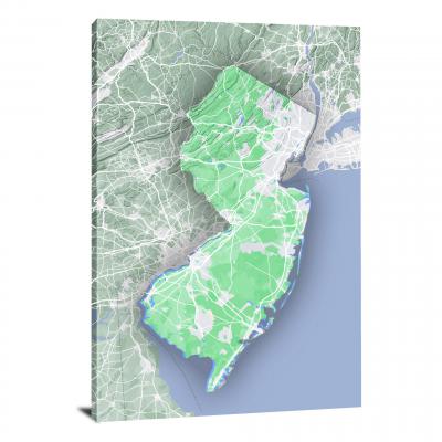 New Jersey-State Terrain Map, 2022 - Canvas Wrap