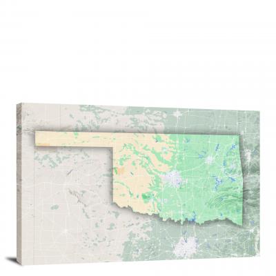 Oklahoma-State Terrain Map, 2022 - Canvas Wrap