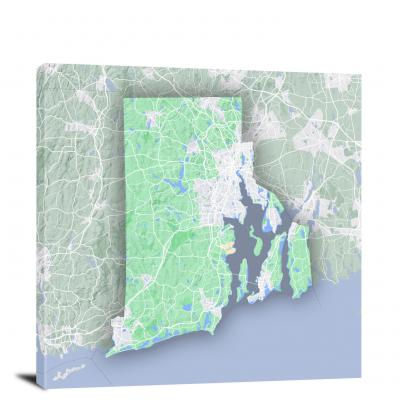 Rhode Island-State Terrain Map, 2022 - Canvas Wrap