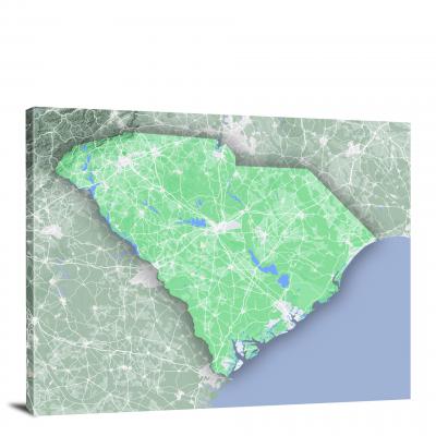 South Carolina-State Terrain Map, 2022 - Canvas Wrap