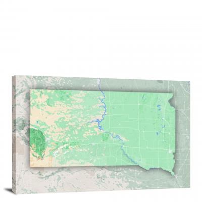 South Dakota-State Terrain Map, 2022 - Canvas Wrap