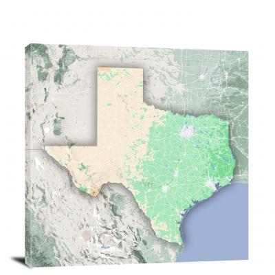 Texas-State Terrain Map, 2022 - Canvas Wrap