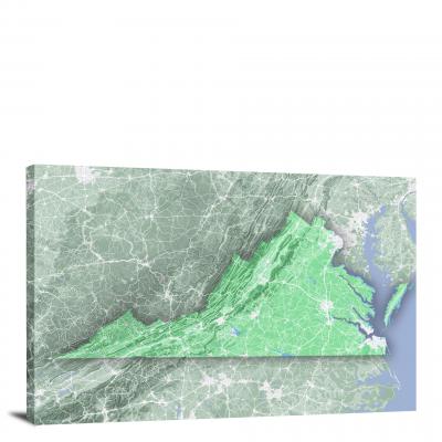 Virginia-State Terrain Map, 2022 - Canvas Wrap