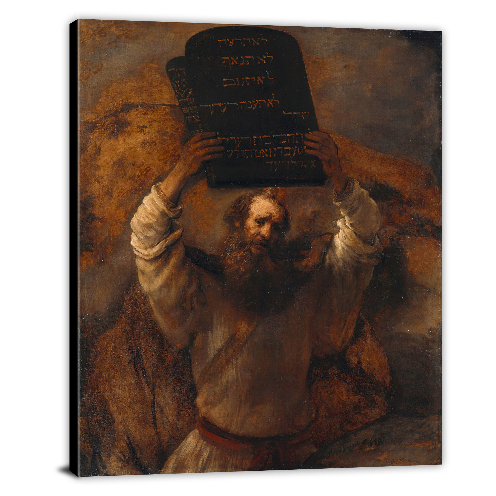 Moses With The Ten Commandments By Rembrandt Canvas Wrap