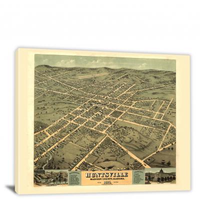 Birds-eye view of the city of Huntsville Alabama, 1871 - Canvas Wrap