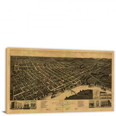 Perspective Map of Selma Alabama, 1887 - Canvas Wrap
