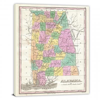 Finley Map of Alabama, 1827 - Canvas Wrap