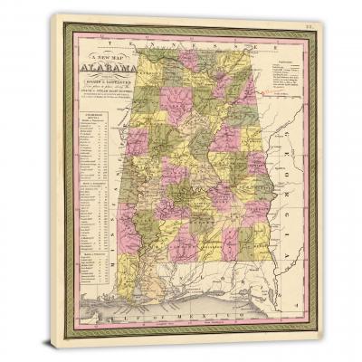 Alabama-A New and Elegant General Atlas, 1849 - Canvas Wrap