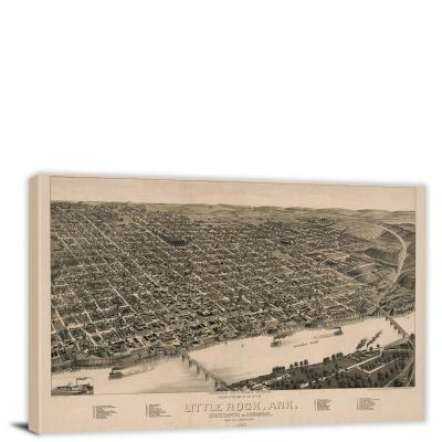 Perspective Map of the City of Little Rock, 1887 - Canvas Wrap