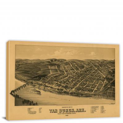 Perspective Map of Van Buren Arkansas, 1888 - Canvas Wrap
