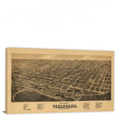 Perspective Map of Texarkana Texas and Arkansas, 1888 - Canvas Wrap