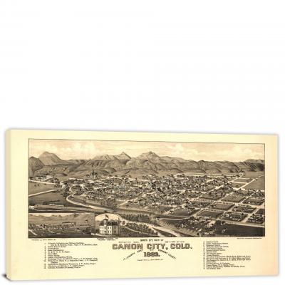 Birds-eye View of Canon City Colorado, 1882 - Canvas Wrap