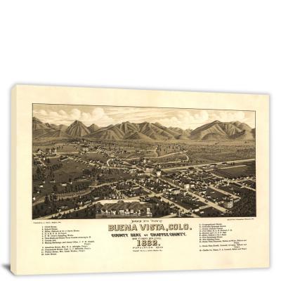Birds-eye view of Buena Vista Colorado, 1882 - Canvas Wrap