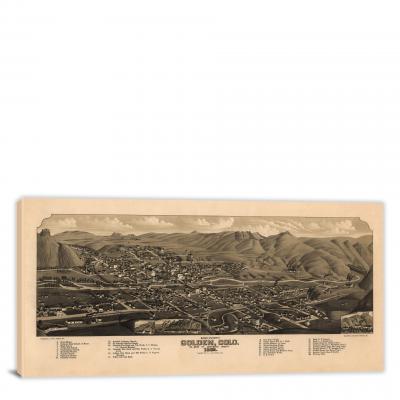 Birds-eye View of Golden Colorado, 1882 - Canvas Wrap
