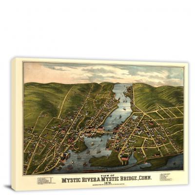 View of Mystic River & Mystic Bridge Connecticut, 1879 - Canvas Wrap