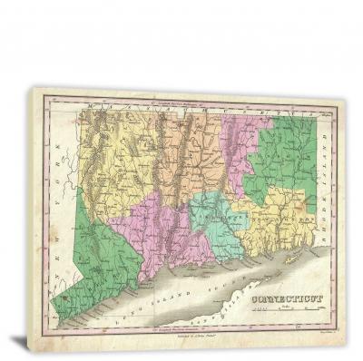 Finley Map of Connecticut, 1827 - Canvas Wrap