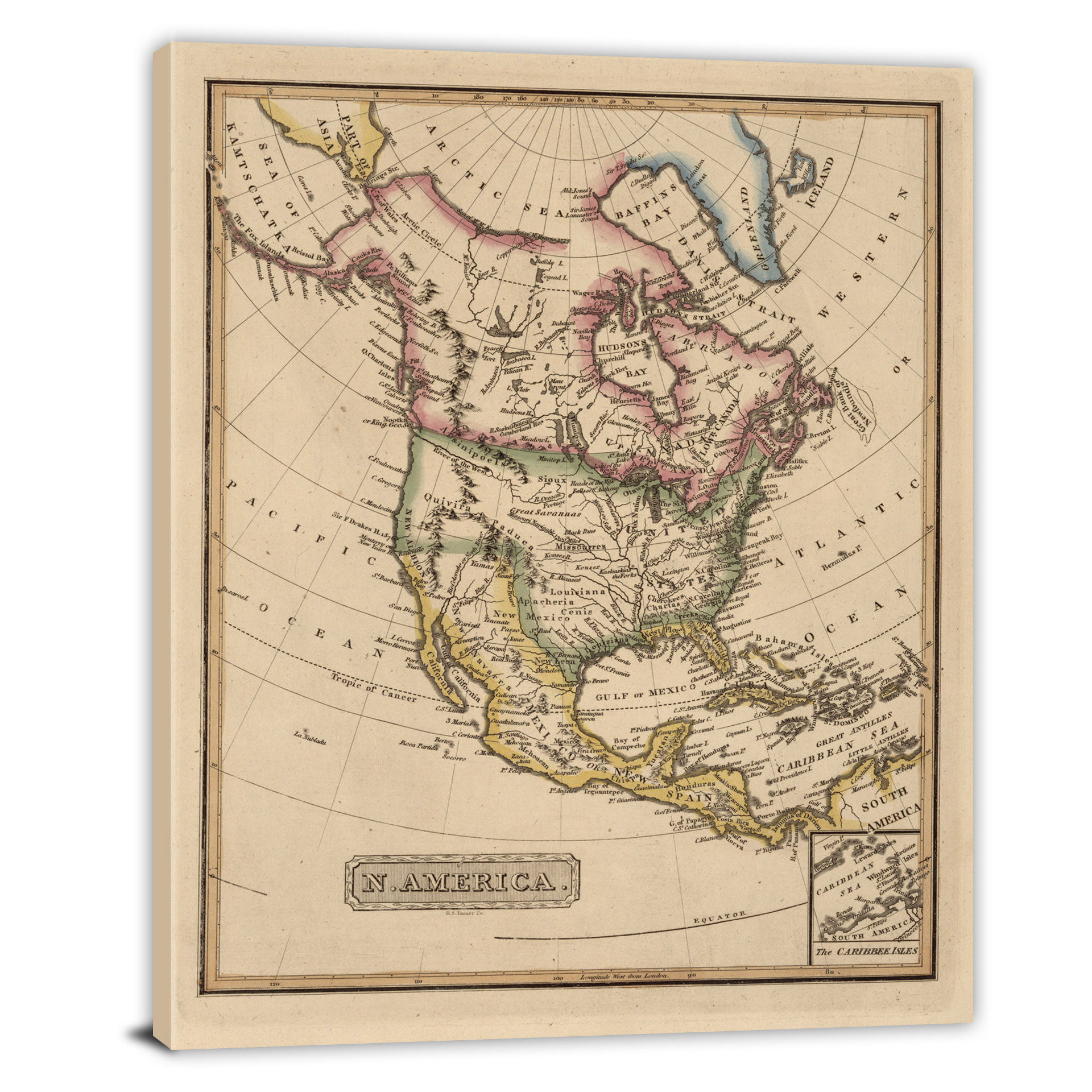 North America-A New and Elegant General Atlas, 1817 - Canvas Wrap