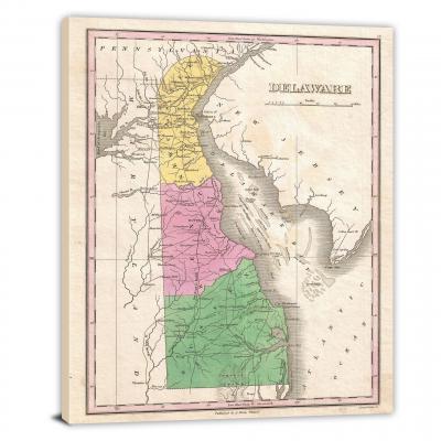 Finley Map of Delaware, 1827 - Canvas Wrap