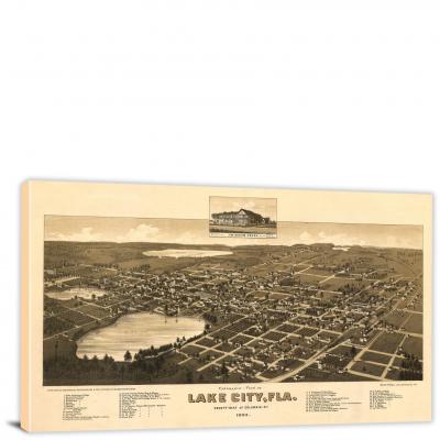 Panoramic-view of Lake City Florida, 1885 - Canvas Wrap