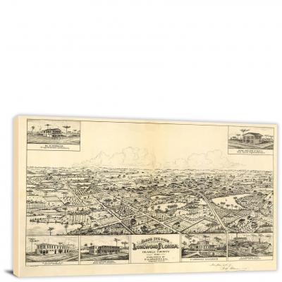 Birds-eye View of Longwood Florida Orange County, 1885 - Canvas Wrap