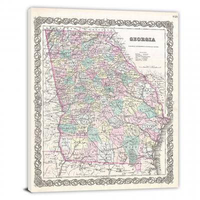 Colton Map of Georgia, 1855 - Canvas Wrap