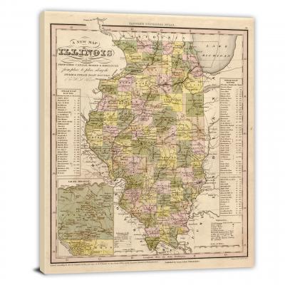 Illinois-A New and Elegant General Atlas, 1844 - Canvas Wrap