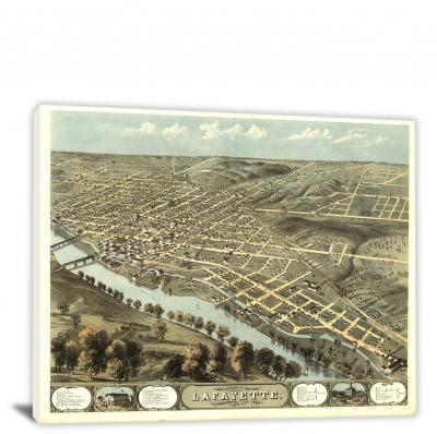 Birds-eye view of the city of Lafayette indiana, 1868 - Canvas Wrap