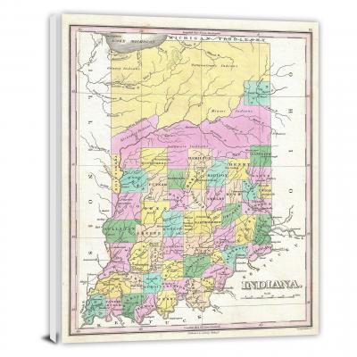 Finley Map of Indiana, 1827 - Canvas Wrap