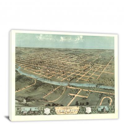 Birds-eye View of Iowa City, 1868 - Canvas Wrap