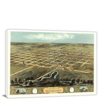 Birds-eye View of the City of Marshalltown Iowa, 1868 - Canvas Wrap