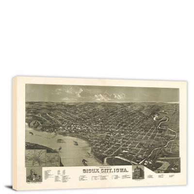 Perspective Map of Sioux City, 1888 - Canvas Wrap