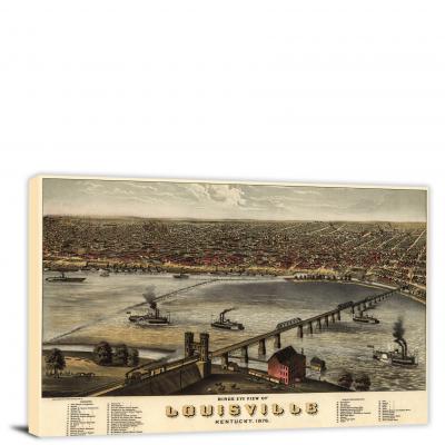 Birds-eye View of Louisville Kentucky, 1876 - Canvas Wrap