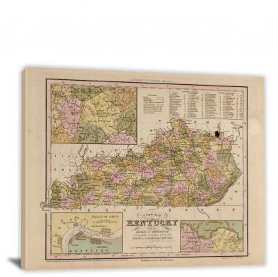 Kentucky-A New and Elegant General Atlas, 1844 - Canvas Wrap