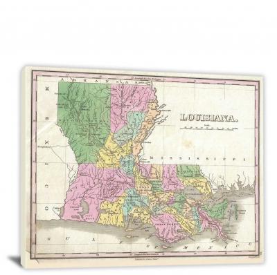 Finley Map of Louisiana, 1827 - Canvas Wrap
