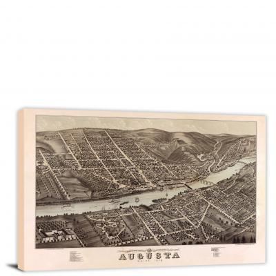 Birds-eye View of the City of Augusta Maine, 1878 - Canvas Wrap