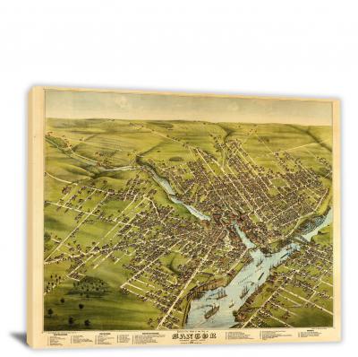 Birds-eye View of the City of Bangor Maine, 1875 - Canvas Wrap