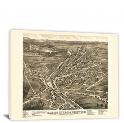 Birds-eye View of Great Falls Maine, 1877 - Canvas Wrap