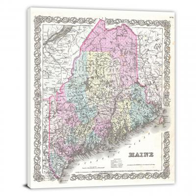 Colton Map of Maine, 1855 - Canvas Wrap