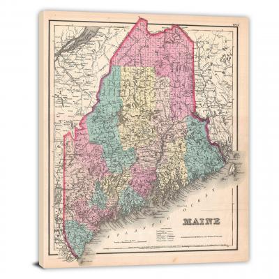 Colton Map of Maine, 1857 - Canvas Wrap
