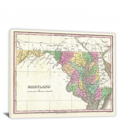 Finley Map of Maryland, 1827 - Canvas Wrap