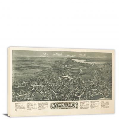 Aero View of Amesbury Massachusetts, 1914 - Canvas Wrap