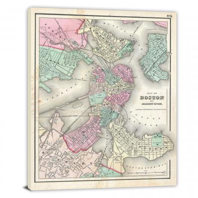 Colton Map of Boston Massachusetts, 1857 - Canvas Wrap