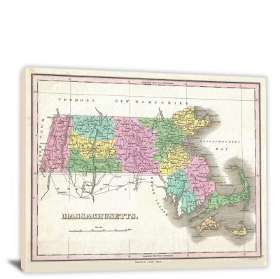 Finley Map of Massachusetts, 1827 - Canvas Wrap