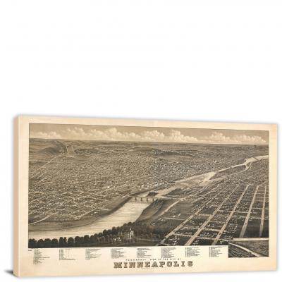 Panoramic View of the City of Minneapolis, 1879 - Canvas Wrap
