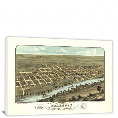 Birds-eye View of Shakopee Minnesota, 1869 - Canvas Wrap