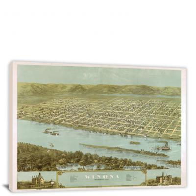 Birds eye view of the city of Winona, Minnesota, 1867 - Canvas Wrap