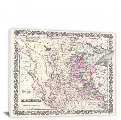 Colton Map of Minnesota, 1855 - Canvas Wrap