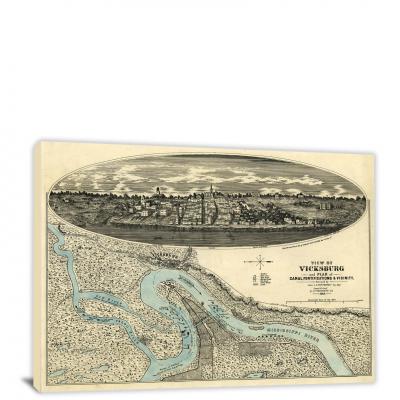 View of Vicksburg and plan of the canal Mississippi, 1863 - Canvas Wrap