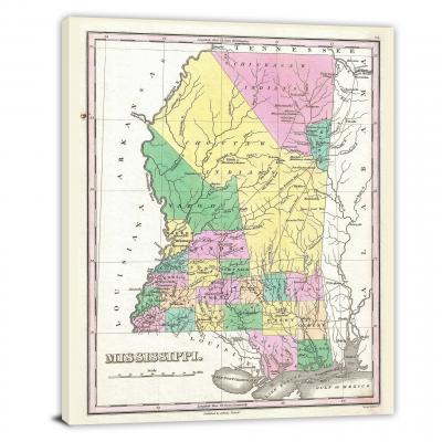 Finley Map of Mississippi, 1827 - Canvas Wrap